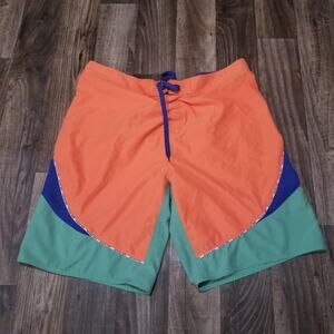 Hawaiian Tropic Swim Shorts Mens XL Swim Trunks Adult Orange/Green/Blue